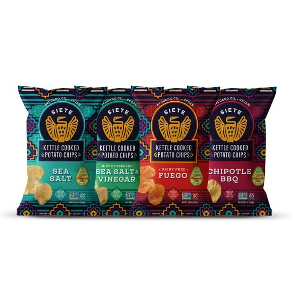 Siete Grain Free Kettle Cooked Potato Chips, Gluten-Free, Paleo, Vegan, Non-GMO, Variety Pack, 5.5 oz Bags, (Pack of 8)
