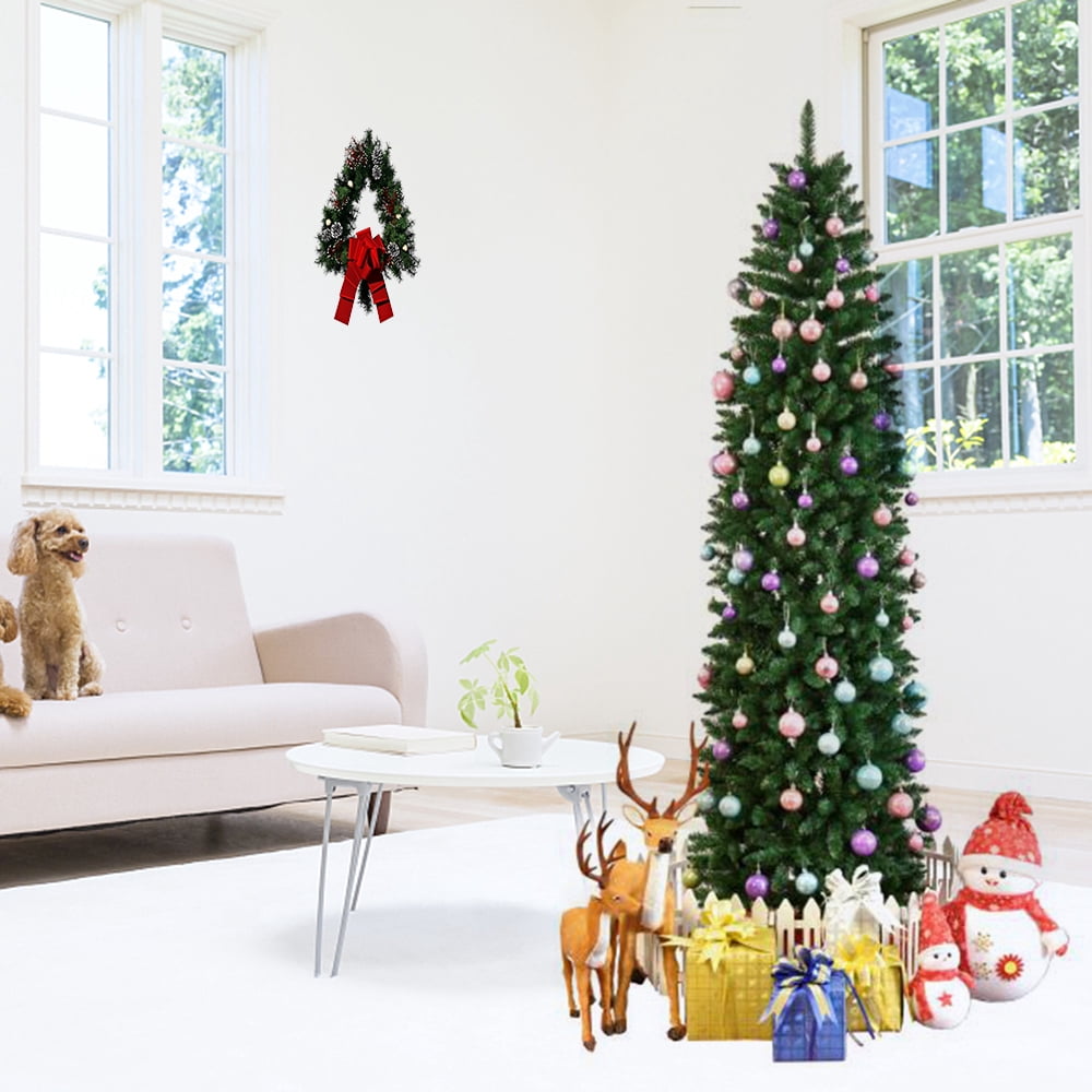 7.5ft Pointed PVC Pen Holder Christmas Tree, 1075 Branches with Iron Feet, Easy Assemble Holiday Decor