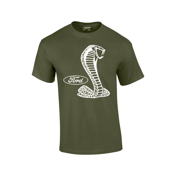 Ford Mustang Cobra White Silhouette Ford Motors Classic Ford Logo Racing Performance Race Hotrod Antique Muscle Car Tee-Military-Small