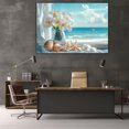 thumbnail image 5 of Mudket Coastal Window Scene with Flowers and Seashells Canvas Wall Art, Floral Nautical Wall Decor, Framed Ready to Hang Artwork for Living Room Bedroom - 12"L x 8"W, 5 of 10