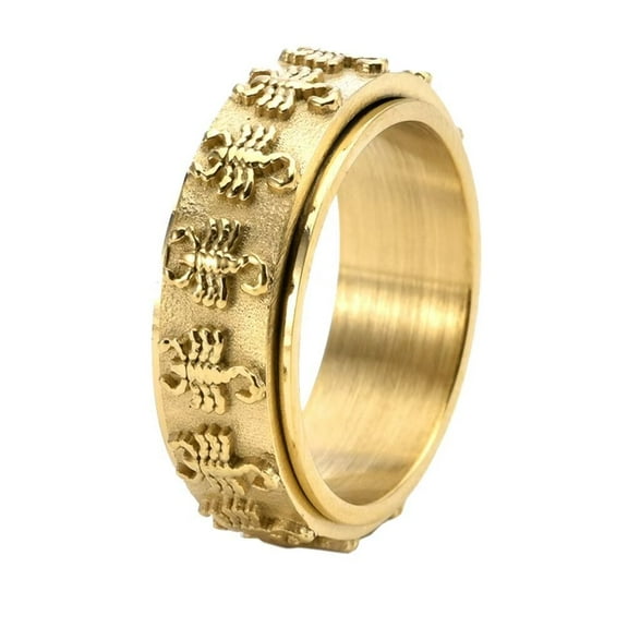 PAMTIER Men's Stainless Steel 8mm Personalized Vintage Scorpion Biker Rotatable Ring Punk Style Gold Size 7