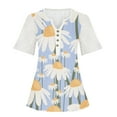 thumbnail image 4 of Wycnly Womens Tops Daisy Print Short Sleeve V-Neck Tee Shirts Summer Elegant Lace Trim Button Down Pullover Tunic Blouses Light Blue XXL Clothes, 4 of 5