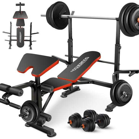 OPPSDECOR 660lbs 6 in 1 Weight Bench Set with Squat Rack, Workout Bench with Leg Extension Preacher Curl Rack Multi-Function Bench Press Set for Home Gym, ZWX1113 New Version Weight Bench