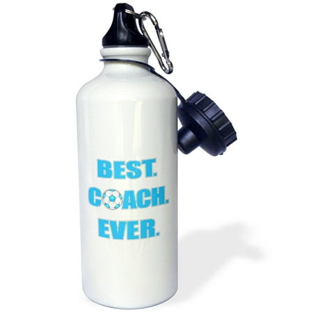 3dRose Best Coach Ever - Blue and White, Sports Water Bottle,