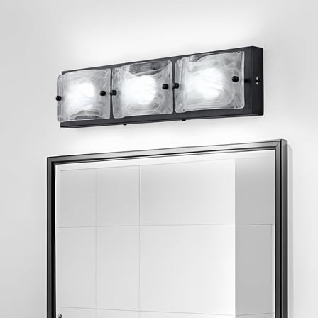 Bathroom Vanity Light Fixtures 3 Light LED Bathroom Wall Lighting Fixtures Over Mirror,Matte Black Vanity with Glass Shade,20" Inches 6000k for Mirror Bar Lighting