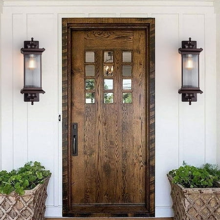 

FETCOI Patio Wall Sconces Light Fixture Rustic Outdoor Waterproof Wall Lantern Lamps with Clear Stripes Glass for Exterior Porch Patio House Coffee Gold