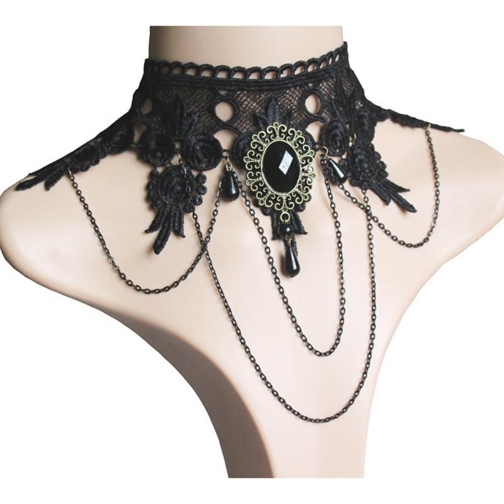 Black Lace Choker Choose Colour Gothic Bohemia Necklace Vintage Punk Crystal