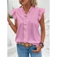 thumbnail image 6 of Women'S Blouses Dressy Boho Casual Ruffle Short Sleeve Tops Business Outfits Ladies Summer Trendy Work Shirts Pink L, 6 of 8