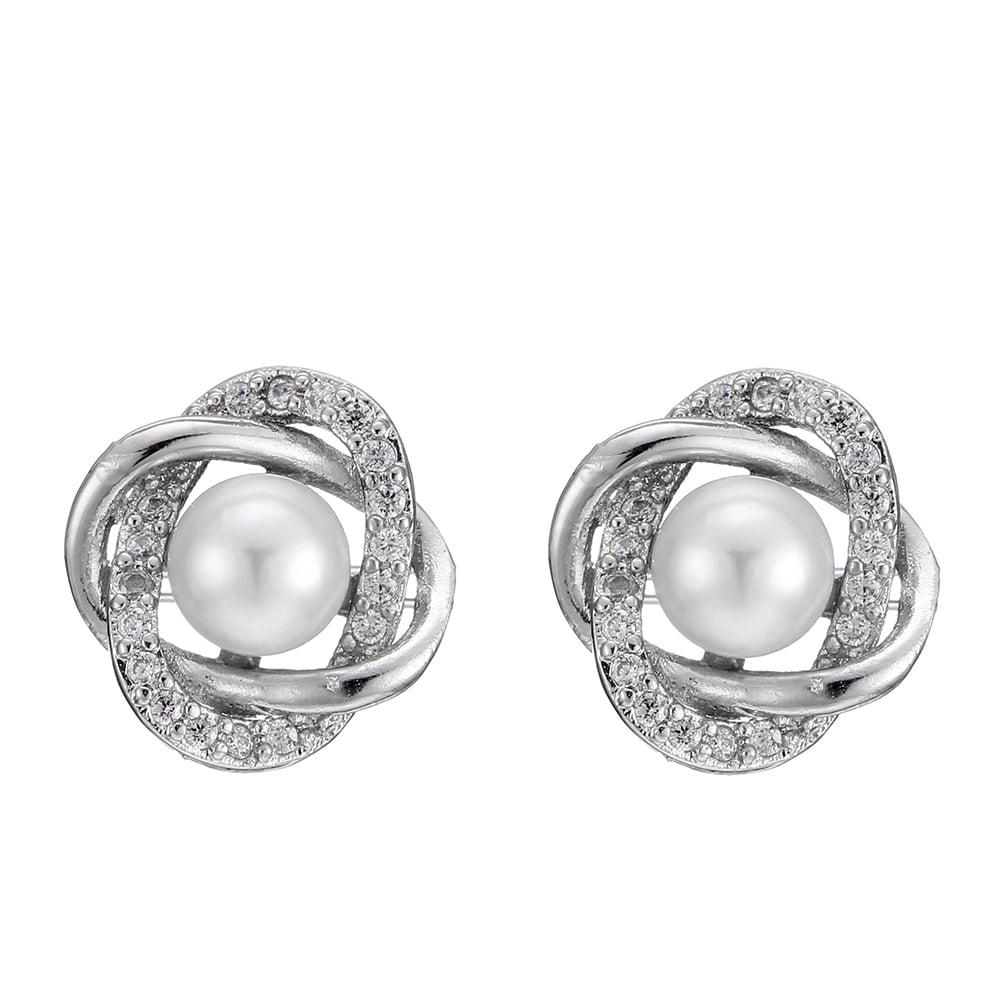 Sterling Silver Flower and Synthetic Pearl Post Earrings Sterling Silver Flower and Synthetic Pearl Post Earrings