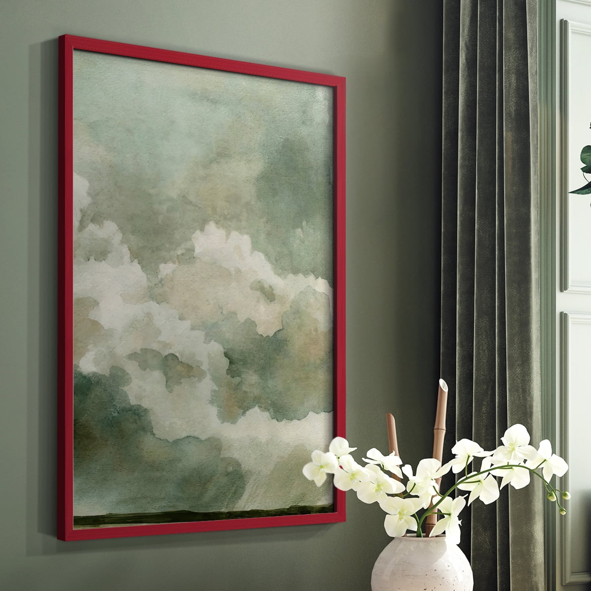Coming Rain II Framed Print in Red Solid Wood Framed Print No Nail Hanging