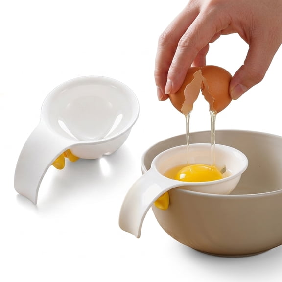 2Pcs White Egg White Yolk Separator, Egg Separator for Raw Eggs, PP Silicone Bowl-Clip Strainer for Baking Cakes 3.94 in × 2.76 in × 1.57 in
