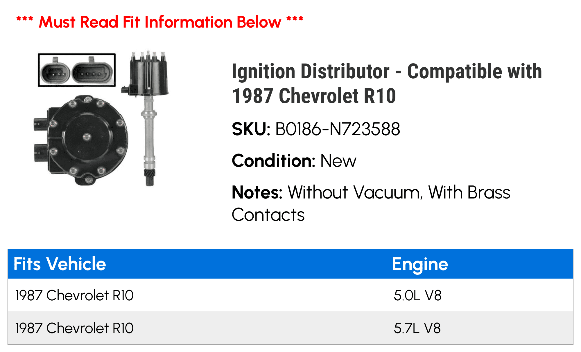 Ignition Distributor - Compatible with 1987 Chevy R10