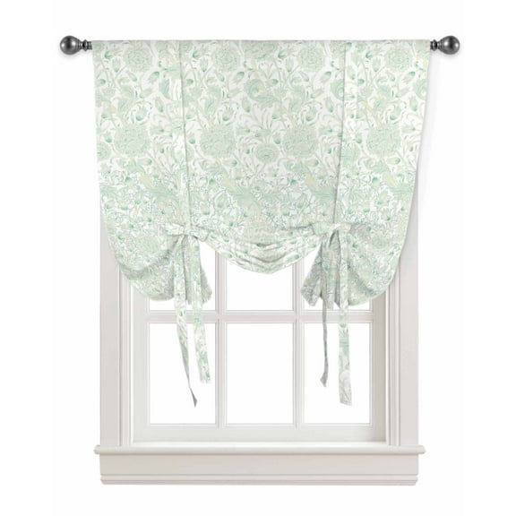 Green Botanical Tie Up Curtains for Kitchen Bathroom Bedroom Windows 45 Inch Length, Summer Floral Modern Vintage Art Balloon Drape Curtains Shade Rod Pocket Drapery Curtain Panel, 34"x45"