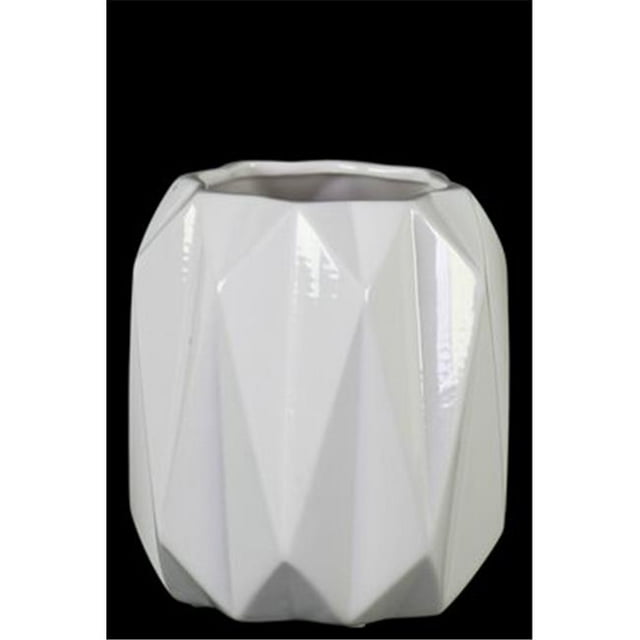 Collection Tendances Urbaines 50906 Petit Vase Rond en Céramique avec Lèvres Ondulées & Motif Design Body&44; Blanc