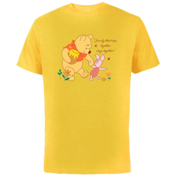 Disney Winnie the Pooh & Piglet Group Family Trip Vacation - Short Sleeve Cotton T-Shirt for Adults - Customized-Yellow