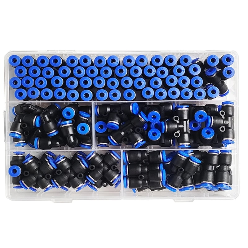 Pneumatic Fittings, Air Hose Quick Connectors, Push-In Fitting Kits for 5/32“, 1/4”, 5/16“, and 3/8” OD Tubing