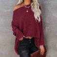 thumbnail image 2 of Tiweut Casual Sweaters for Women Off Shoulder Long Sleeve Oversized Solid Color Pullover Sweater Knit Loose Fit Elegant Blouses Red,M, 2 of 5