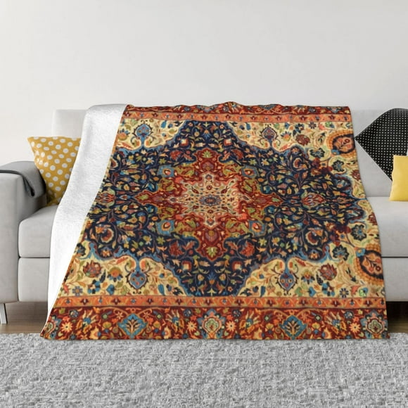 Oriental Persian Turkish Carpet Pattern Ultra-Soft Micro Fleece Blanket Super Soft Throw Blanket Premium Silky Flannel Lightweight Bed Blanket All Season Use 40"X30"
