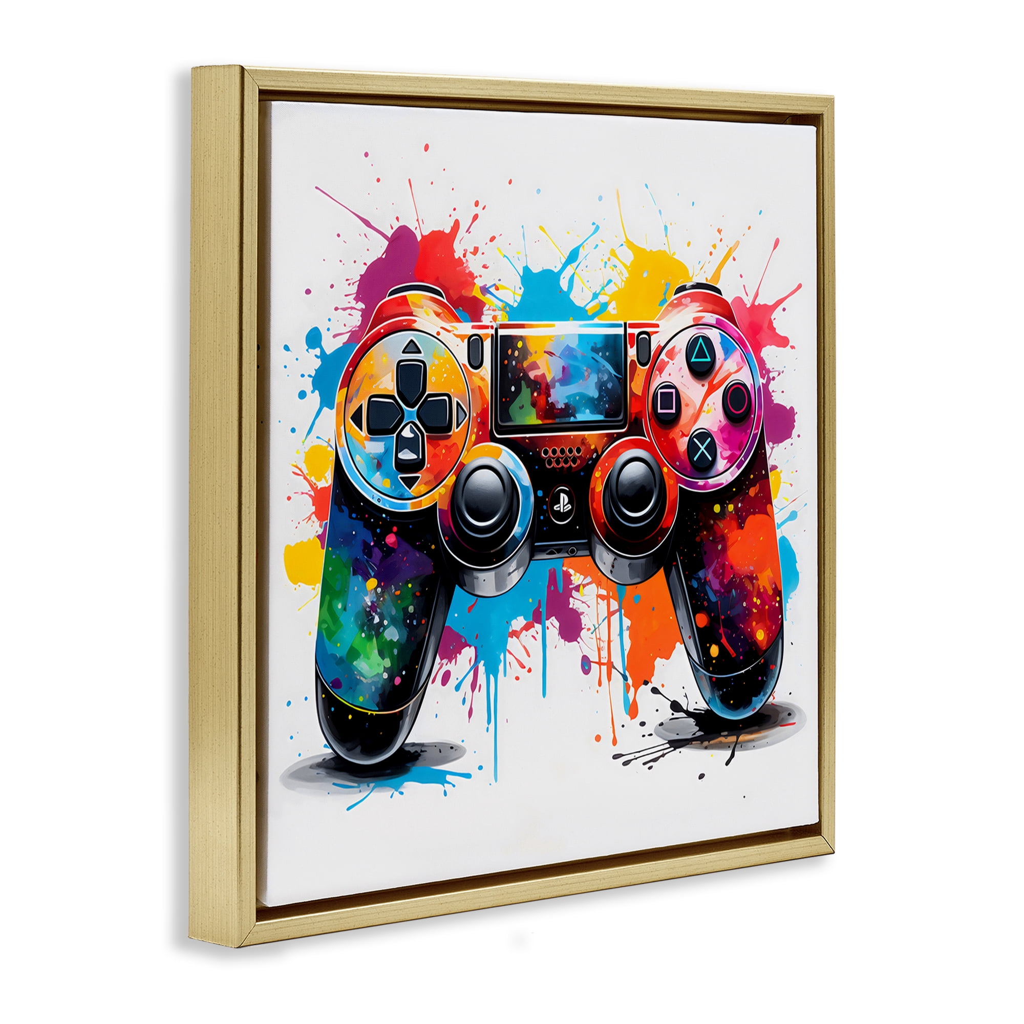 Stupell Industries Playful Bright Game Controller Gold Framed Floater Canvas Wall Art, design by Creative Studio
