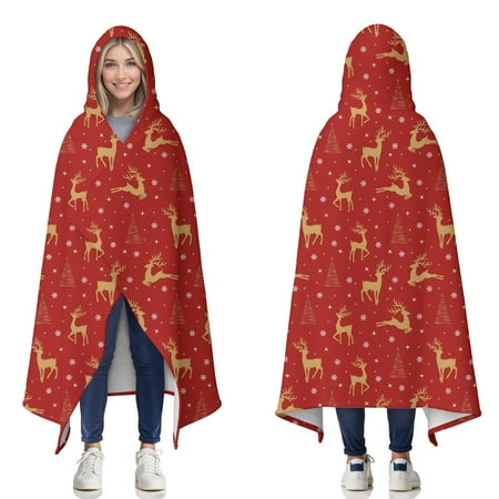 Wearable Blanket Red Christmas Golden Reindeer Pattern Hooded Wearable Sherpa Blanket for Adults & Teens Winter Poncho Shawl Wrap Cape Thick Warm 60 x80 Wearable Blanket Red Christmas Golden Reindeer Pattern Hooded Wearable Sherpa Blanket for Adults & Teens Winter Poncho Shawl Wrap Cape Thick Warm 60 x80