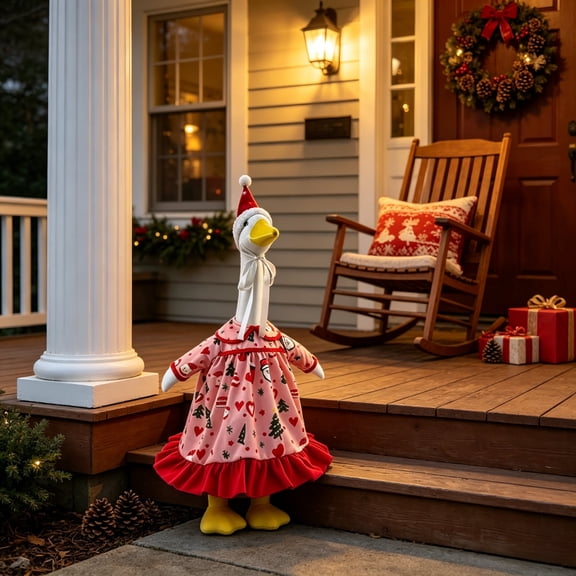 Aurorax Christmas Porch Goose Outfit 19 inch,Goose Clothes for Cement Goose Porch Goose 23"/17",Funny Valentine's Day Pink Porch Goose Costume for Garden Lawn Yard