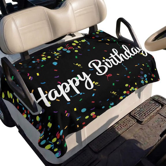 Golf Cart Seat Cover Happy Birthday Club Car Golf Cart Seat Covers Soft Absorbent Golfcart Towel Blanket Polka Dot Ribbon Celebration Black Golf Seat Covers for Cart Fits 2 & 4 Passenger 51"x31"