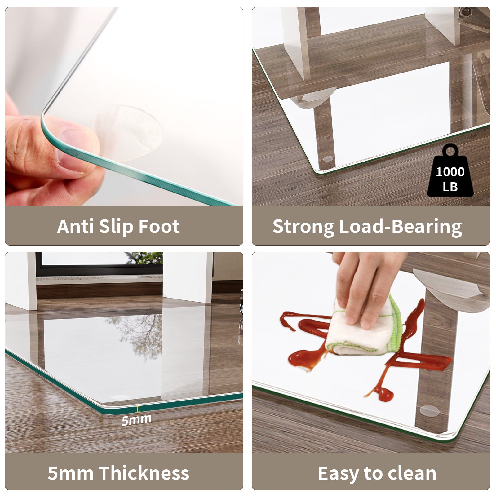 Veliso 55"x 46" Tempered Glass Mat Rectangluar Chair Mat for Hard Floors Heavy-Duty Office Floor Protector, Clear