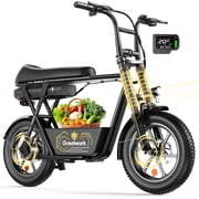 Greatwork K7 Peak 1000W Electric Scooter with Seat and Basket for Adults, 16 Fat Tire for All-Terrain, 25Miles Max Range, 20MPH Top Speed, Commuter Ebike for Adults & Teens, Motorcycle Style, UL2272