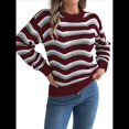 thumbnail image 1 of Suéter de Punto Calado de Larga con Cuello en V y Estampado Ondulado A Juego para Mujer. Vino Tinto L, 1 of 10