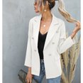thumbnail image 2 of Chaqueta de traje para mujer Cuello en V Manga larga Bolsillos falsos Botón Chaqueta de traje informal para mujer Blanco M, 2 of 5