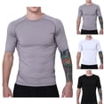 thumbnail image 1 of BADHUB Men's Compression Training T-shirts Quick Dry Short Sleeve Running Athletic Tee Shirt Moisture Wicking Performance Fitted Tee Tops Summer Savings Gray S, 1 of 7