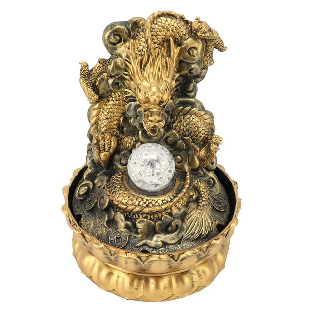 Resin Dragon Statue Fountain, LED Desktop Water Fountain, Desktop Fountain for Office and Home Decor