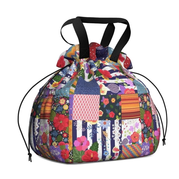 Pioneer Flower Floral Print Pattern Drawstring Lunch Bag Women - Drawstring Lunch Bag Insulated for Work Office - Stain-Resistant Large Lunchbags for Women with Multi-Pockets