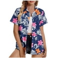 thumbnail image 2 of Tops for Women under $5 Short Sleeved Hawaiian Printed Lapel Button Casual Blouse Multicolor, 2 of 5