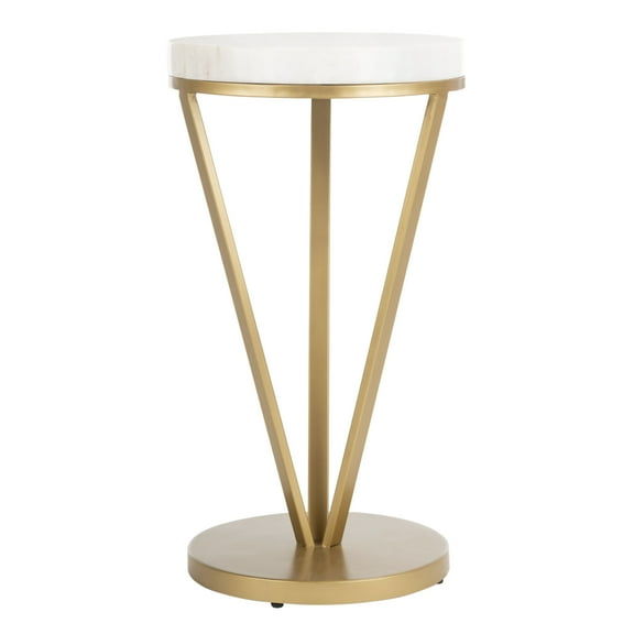 SAFAVIEH Theia Modern Glam Round 3-Leg Accent Table, White Marble/Gold