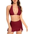 thumbnail image 1 of Traje de baño de Dos Piezas con Cuello en V y Volante Fruncido para Mujer Vino rojo XL Vino rojo XL Xishao ropa, 1 of 2