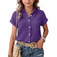 thumbnail image 5 of Resicozy Girls T-Shirts Teen Button Down Shirts with Pocket Summer Beach Causal Collared Short Sleeve Loose Tops 3-15 Years Dark Purple 170, 5 of 6