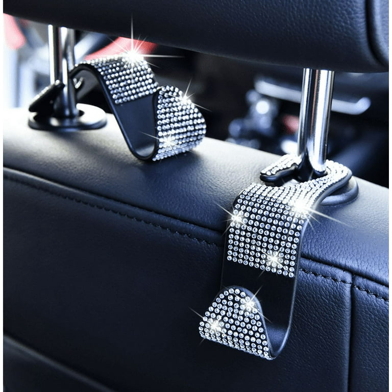 (Pack of 4) Bling Car Headrest Hooks, MINI-FACTORY Back Seat Headrest Bling  Crystal Hanger Holder Hook Organizer for Shopping Bags Handbags Purses
