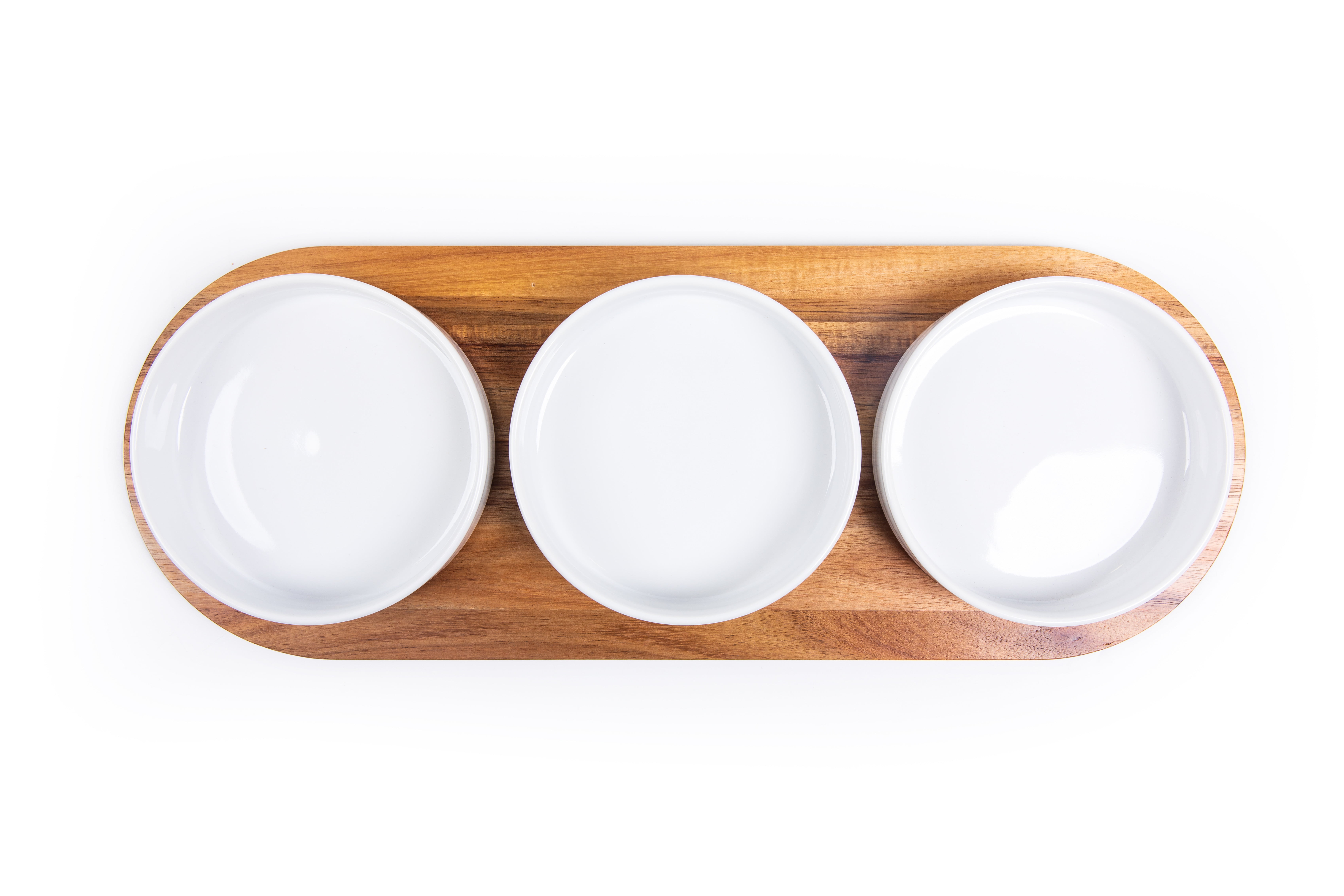 (4 pack) Better Homes & Gardens Acacia Wood Tray with Stoneware Bowls for Condiments, Rustic