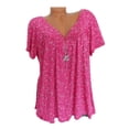 thumbnail image 2 of Camiseta de mujer con cuello en V, manga corta, camiseta de verano informal estampada, rojo, 3XL Scienceny  AP001653-22, 2 of 5