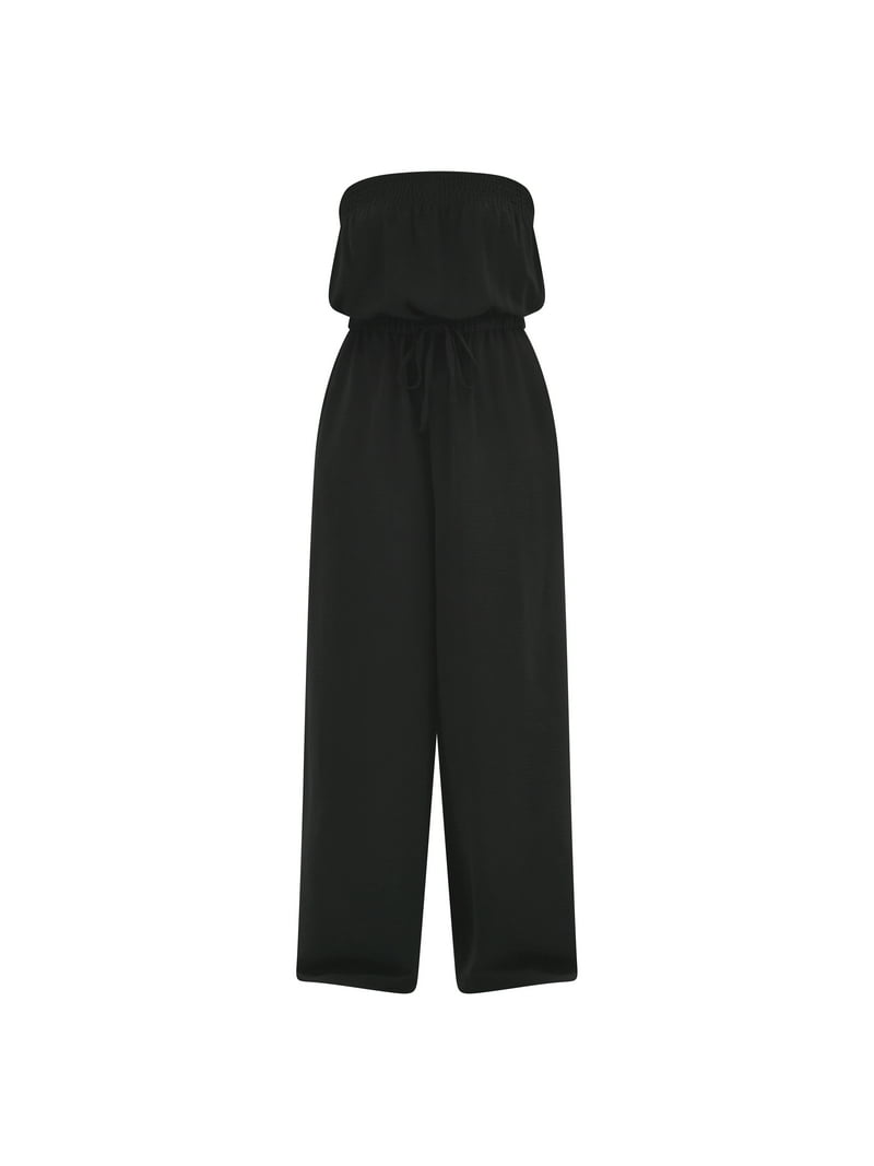 No Boundaries Crinkle Strapless Jumpsuit, Lightweight Flowy Fit