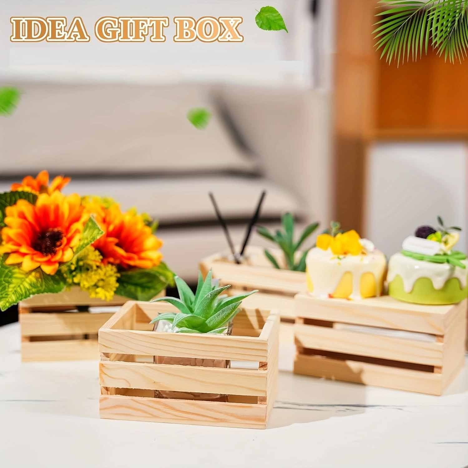 6Pcs Unfinished Wooden Crates, Small DIY Crafts Wooden Box Organizer, Rustic DIY Mini Craft Cubes, Sturdy & Durable, for Painting, Gift Wrapping and Display Organizer, Decorative Storage Box