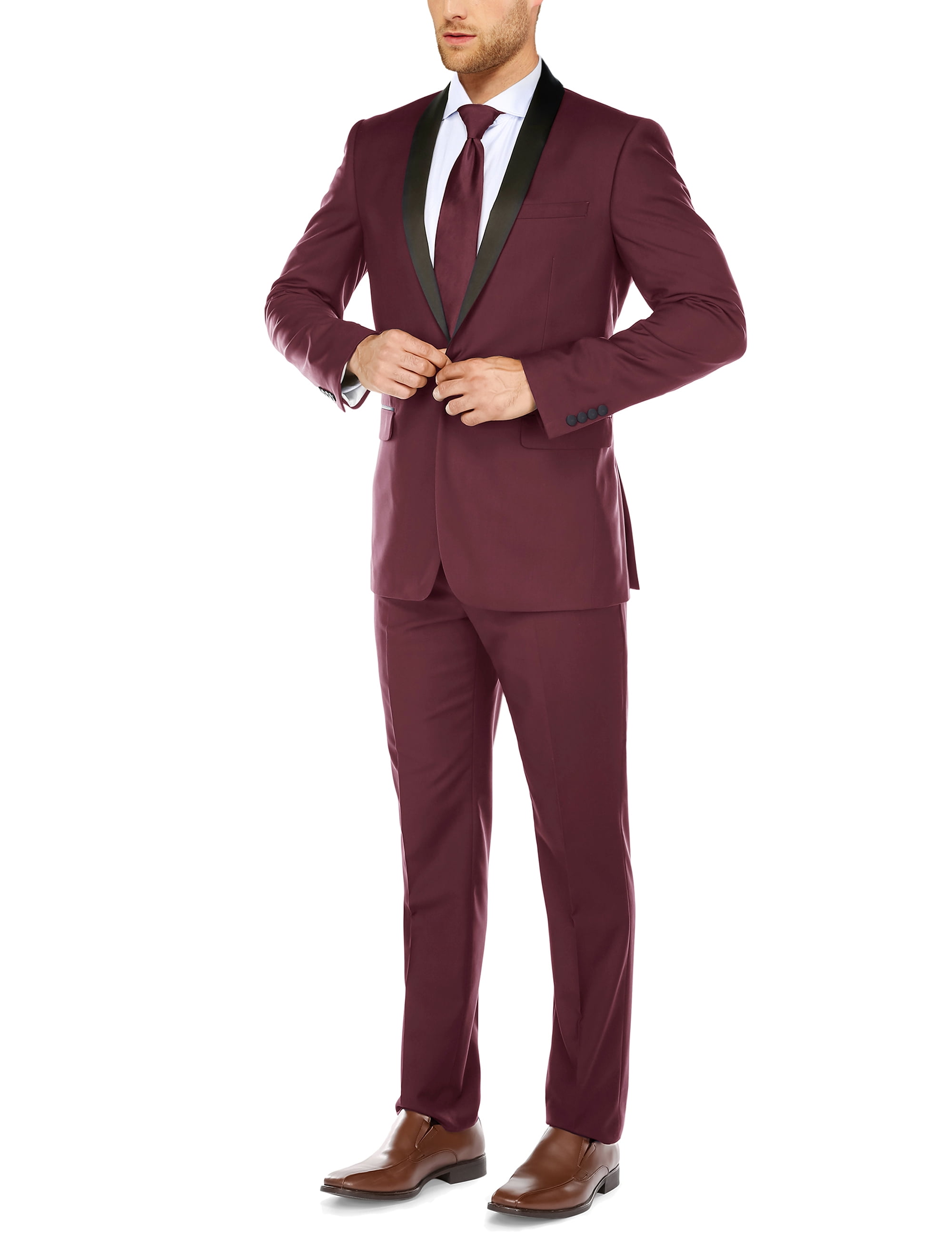 Blazer+Pants Mens Suits Slim Fit 2 Piece Tuxedos Casual Double Breasted Shawl Lapel Prom Groomsmen for Wedding