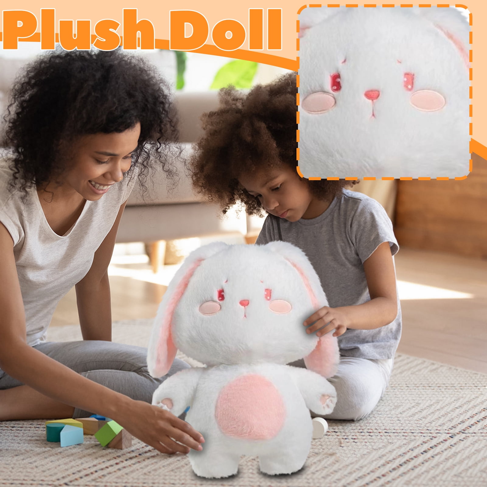 Soft White Bunny Plush Toy, Huggable Pouting Rabbit Stuffed Animal, Comforting Plushie for Relaxation, Cute Animal Doll, Gift for Special Occasions, Fun