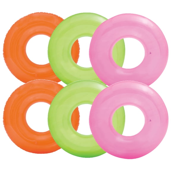 Intex Colorful Transparent Inflatable Swimming Pool Tube Raft (6-Pack) | 59260EP