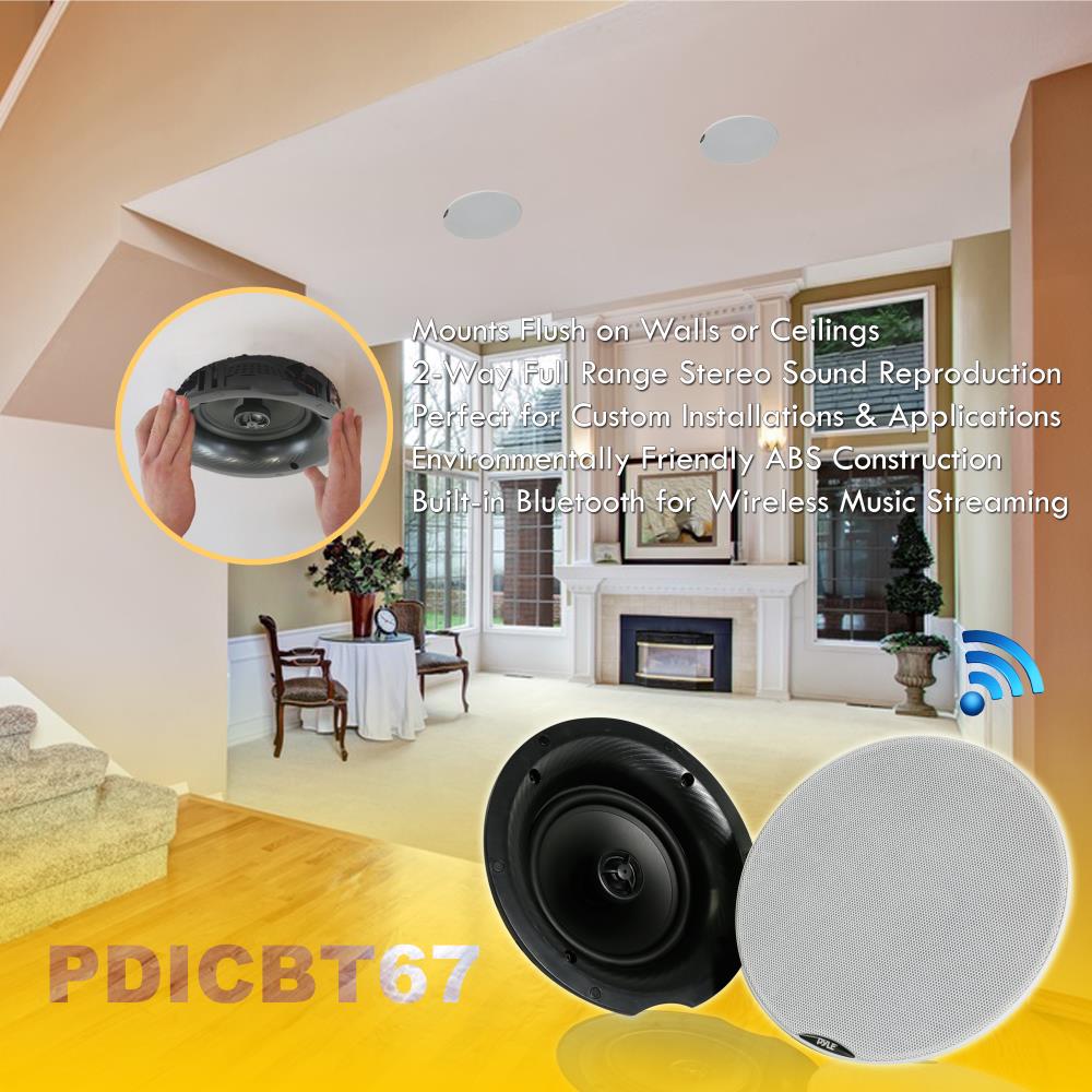 Pyle PDICBT67 - Dual 6.5’’ Bluetooth Ceiling / Wall Speaker Kit, (2) Flush Mount 2-Way Speakers, 300 Watt - image 5 of 6