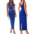 thumbnail image 2 of Caoirhny Women Long Bodycon Dress Patchwork Sleeveless Cami Dress Summer Backless Slit Party Dress, 2 of 7