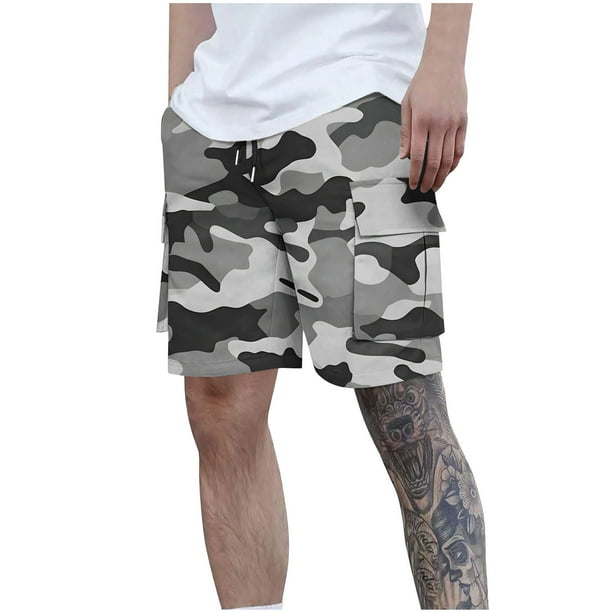 Pantalones Cortos de Carga de Verano Casual Camuflaje Bolsillos de Moda Cordón Cintura Elástica, Cómodo para la Playa Y el Gimnasio