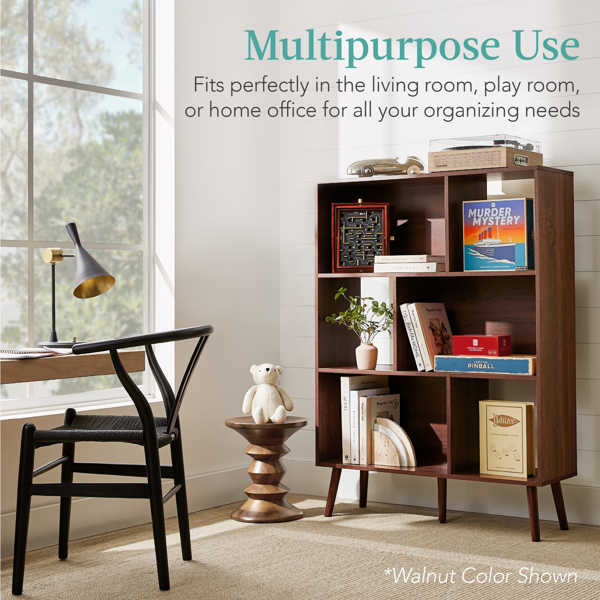 Best Choice Products 3-Tier Mid-Century Modern Wooden Bookcase w/ Removable Back Panels, Offset Pine Legs - White/Brown