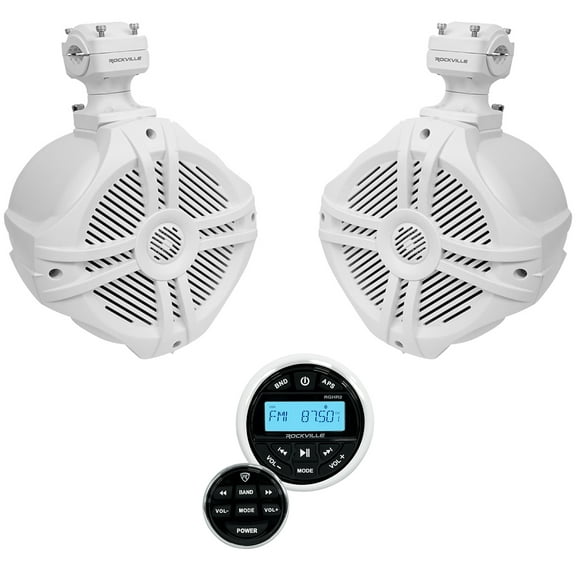 (2) Rockville RWB70W White 6.5" Marine Wakeboard Swivel Tower Speakers Receiver
